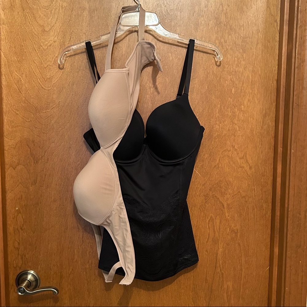 Set of 2 38C Flexees padded black body shaper and warners beige padded bra